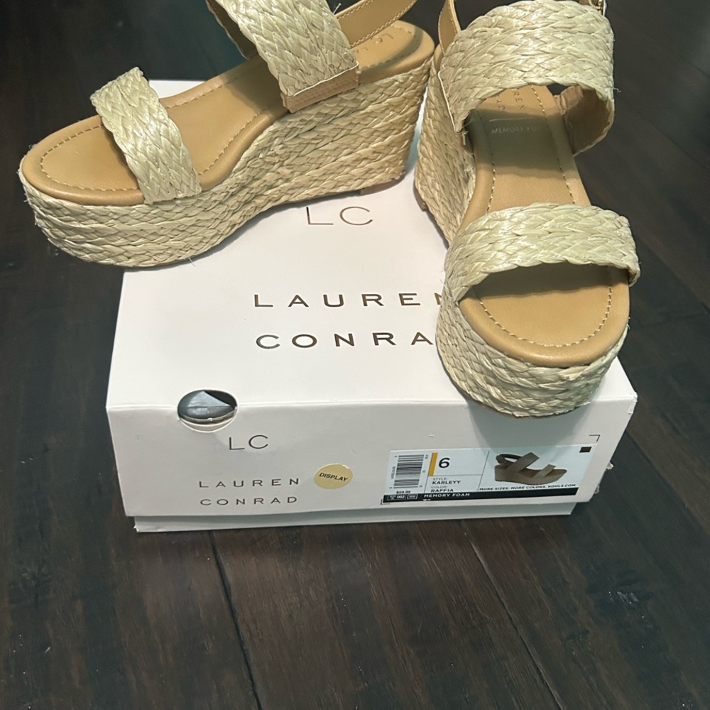 Lauren Conrad raffia wedge sandals